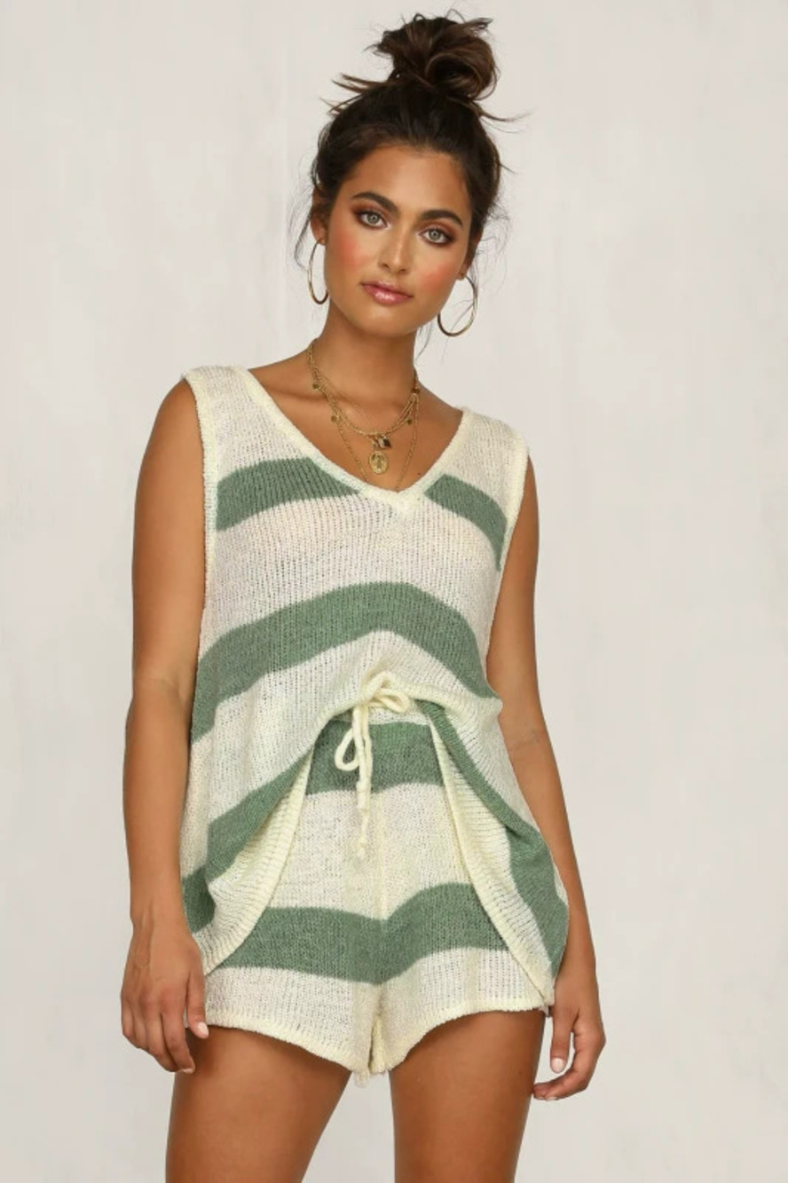 ZARA Striped Knit Sweater and Collar Vest Two Piece Set Beach Casual
